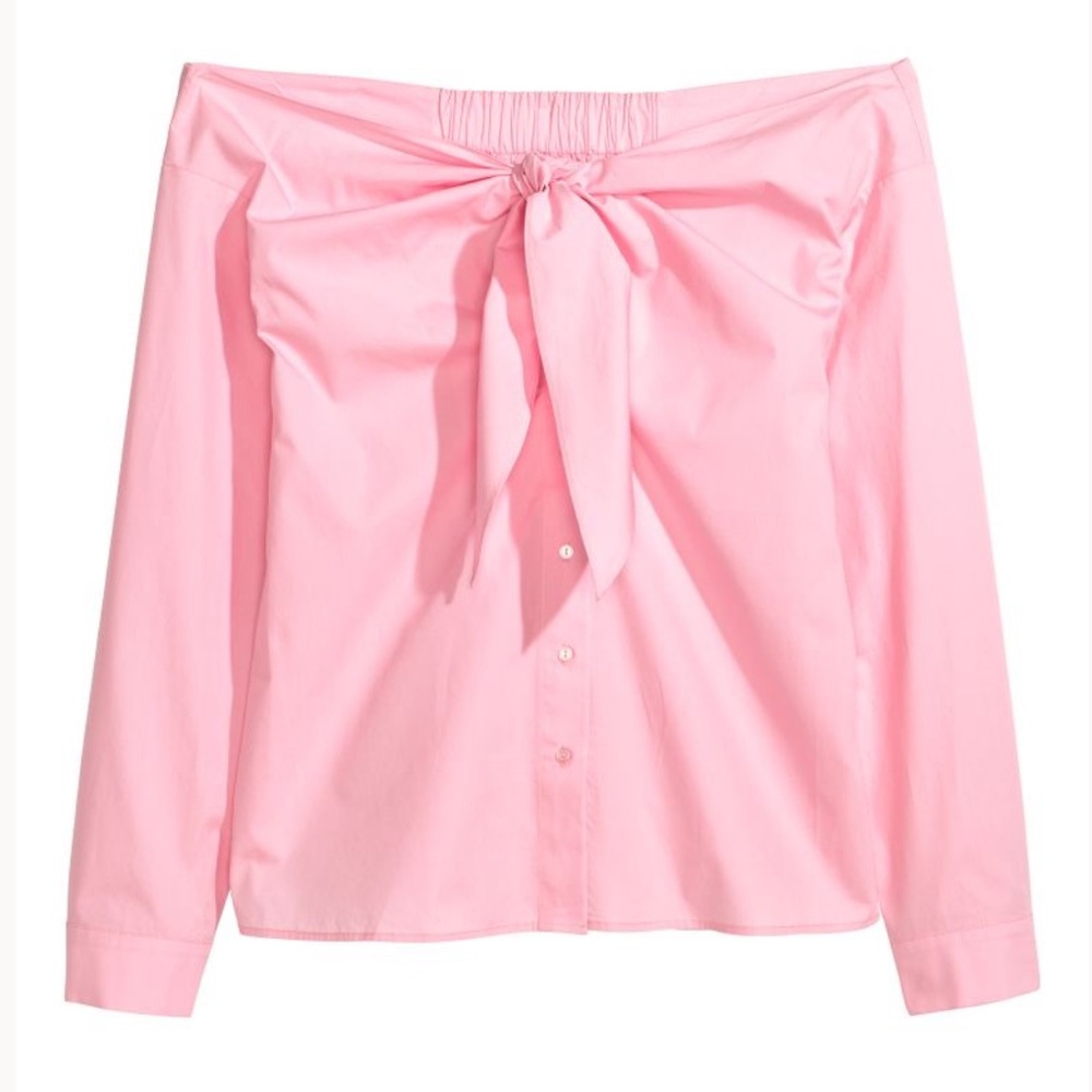 ADORABLE BABY PINK H&M OFF THE SHOULDER BARDOT BUTTON DOWN BLOUSE💗